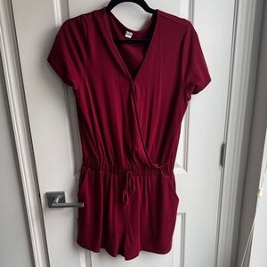 Elegant Burgundy Women's Romper with Pockets!